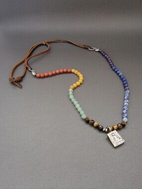 Jes Maharry Sterling Silver Spiritual Icon Pendant Rainbow Gemstone Necklace